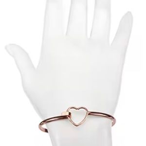 Rose Tone Heart Bangle Bracelet